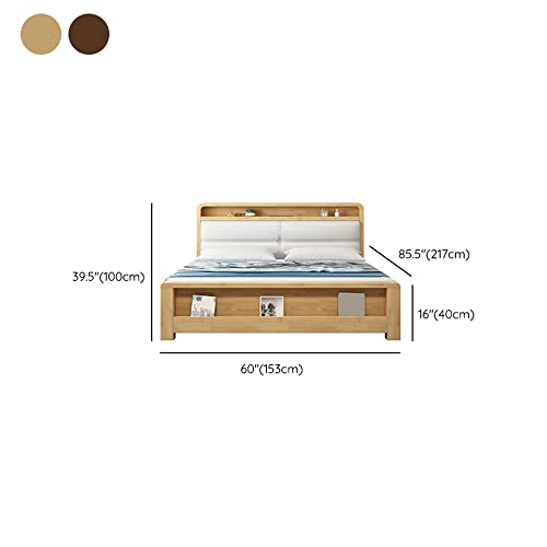 LITFAD Wood Panel Bed Nordic Bed Frame with Headboard Wooden Slats Support Bed Storage Not Included - Wood Panel Queen