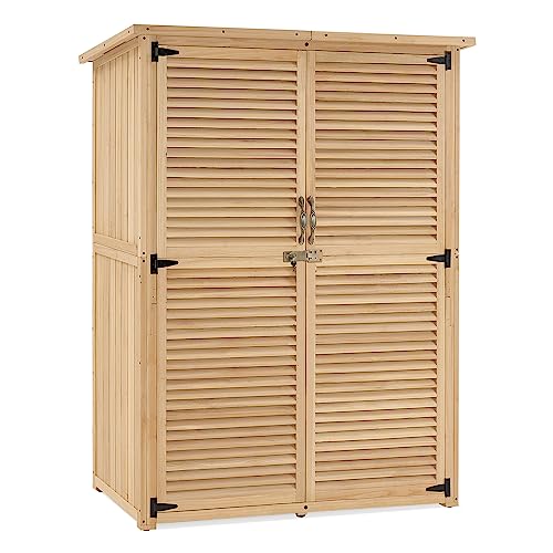 MCombo Outdoor Wooden Storage Cabinet, Garden Tool Shed with Latch, Outside Tools Wood Cabinet with Double Doors for Patio 1900 (Black, Large)