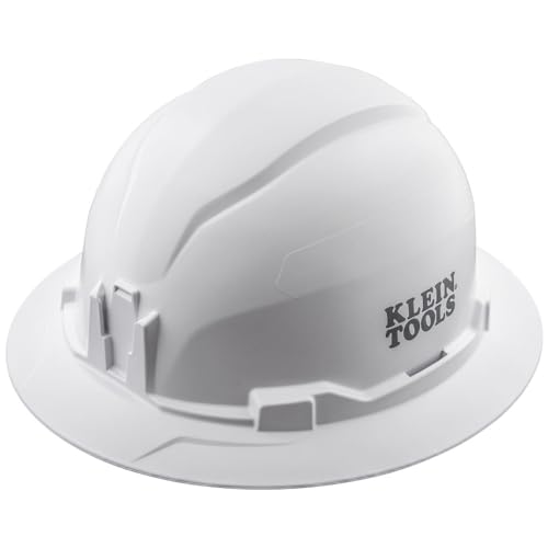 Klein Tools 60406RL Hard Hat, Rechargeable Headlamp, Non-vented, Full Brim Style, Padded Self-Wicking Odor-Resistant Sweatband, Tested up to 20kV, White