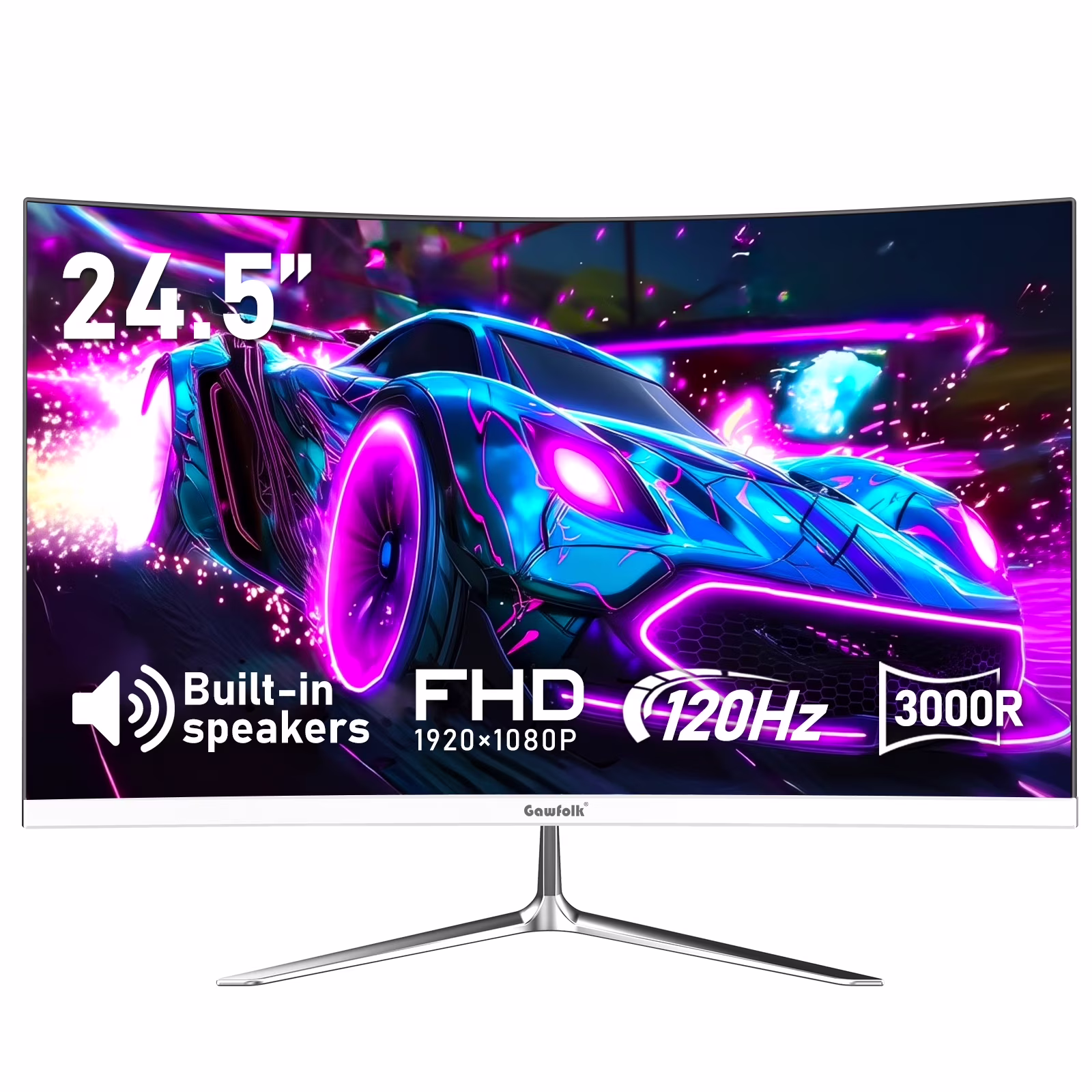Open Box Gawfolk 24.5" Gaming Monitor Curved 1080P 120Hz with Built-in Speakers,Upports 75×75mm Wall Mount, Black