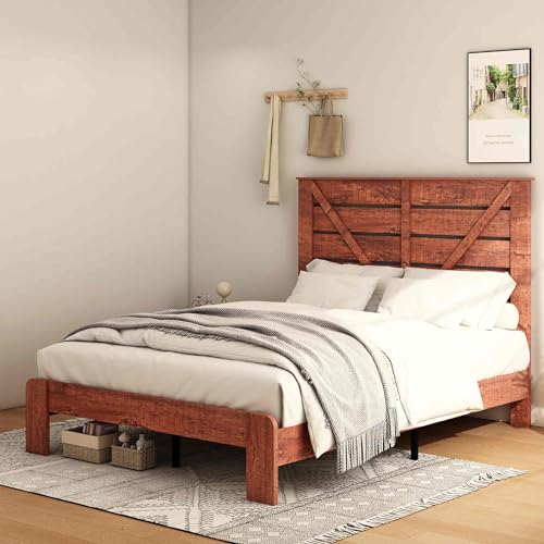 King Size Wood Platform Bed Frame with Industrial Style, Metal Frame, Noise-Free, No Box Spring Needed, Easy Assembly, Large Under-Bed Storage(Color:Queen)