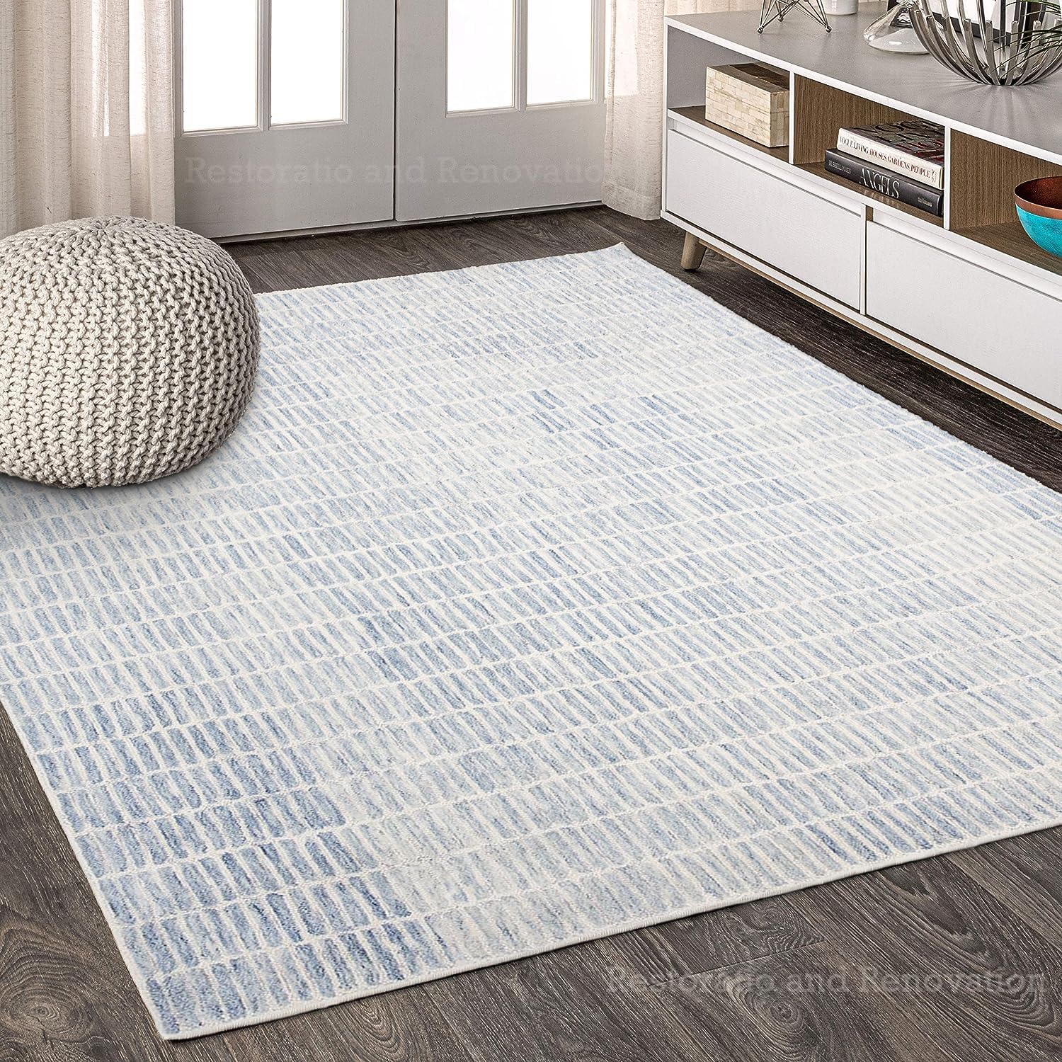 Handmade Capitola Space Dyeing Imported Premium Wool Area Rug - Unique Modern Design Carpet for Living Room, Bedroom, and Dining Room (Space Blue, 12x9 Feet)