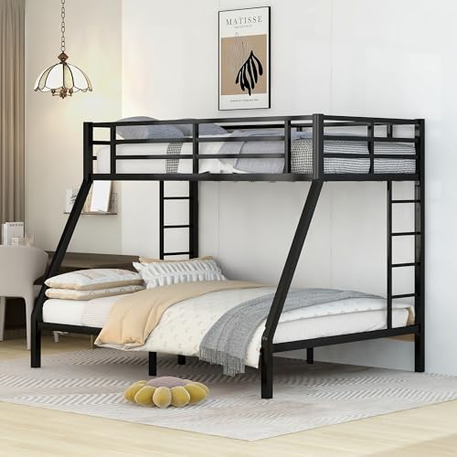 Metal Bunk Bed Frame - Twin XL over Queen for Teens & Adults, Space-Saving, Noise-Reducing, No Box Spring Required