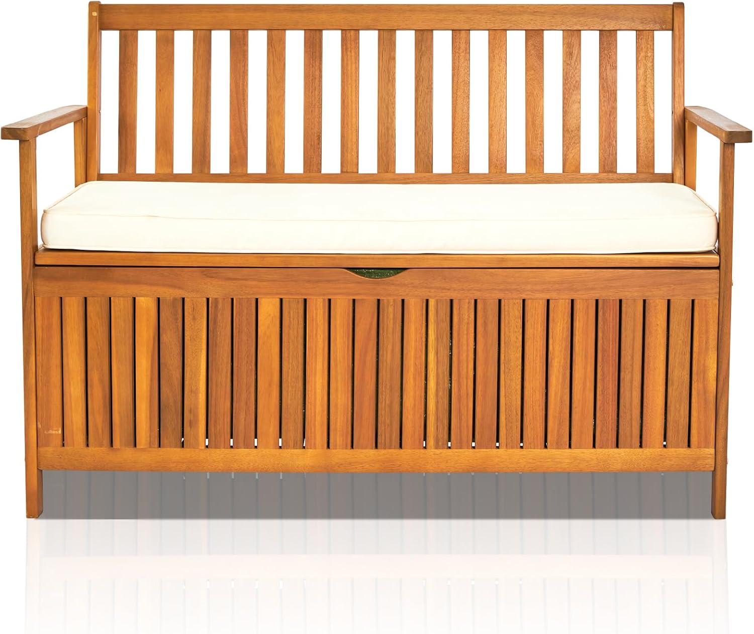 Buyter Wooden Outdoor Storage Bench Large Deck Box, Entryway Storage Bench with Inner Waterproof Dustproof Lining for Patio Garden Balcony Yard, Natural Wood Color