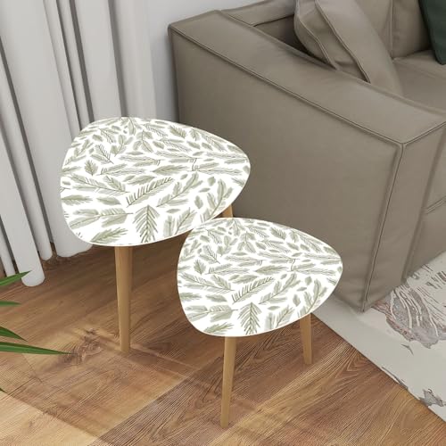 Triangle Nesting Coffee Table Set of 2 Forest fir Trees Silhouette Coniferous Green Spruce White Modern Minimalist Side Table Small End Table Leisure Tea Table Living Room Bedroom Office