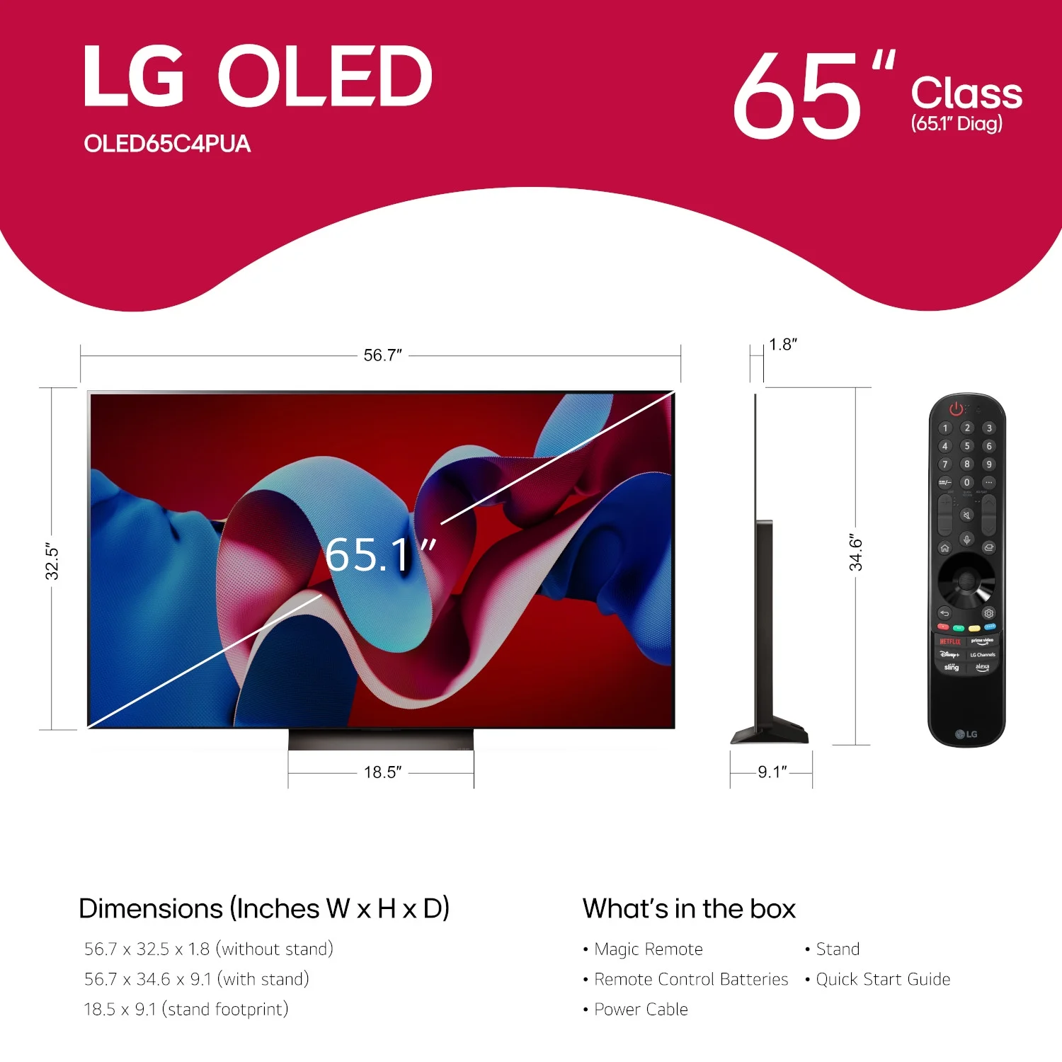Open Box LG OLED65C4PUA65 Inch Class OLED evo C4 Series Smart TV 4K Processor (2024) with 1 Year CPS Premium Warranty Pack