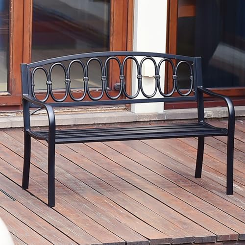 Garden Benches Outdoor Park Bench Patio Porch Bench Cast Iron Steel Frame Metal Weatherproof for Outdoor and Indoor(Brown)
