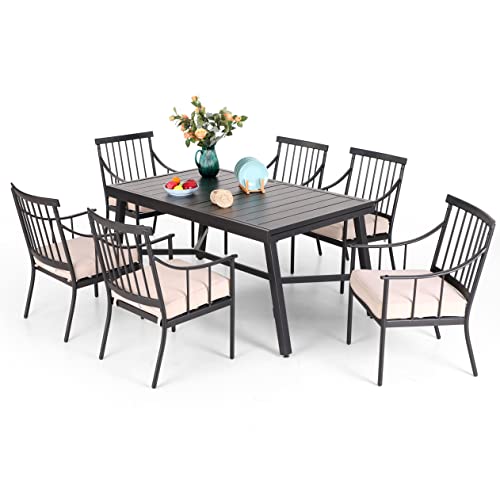 PHI VILLA 9 Pcs Outdoor Patio Dining Set, Outdoor Patio Furniture Set for 6-8 People， Patio Conversation Set with Expandable Rectangular Table and Cushioned Metal Chairs for Yard, Deck, Garden