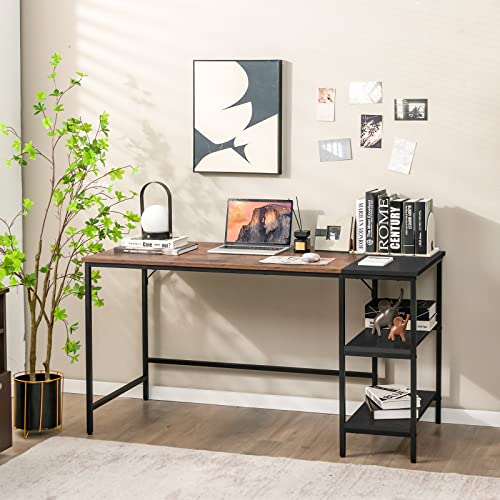 Multifunctional Computer Desk, Industrial Study Writing Desk w/Removable Storage Shelf, Heavy-Duty Metal Frame, 55 Inch Desk for Home Office, Gaming Room, Bedroom (Rustic Brown)