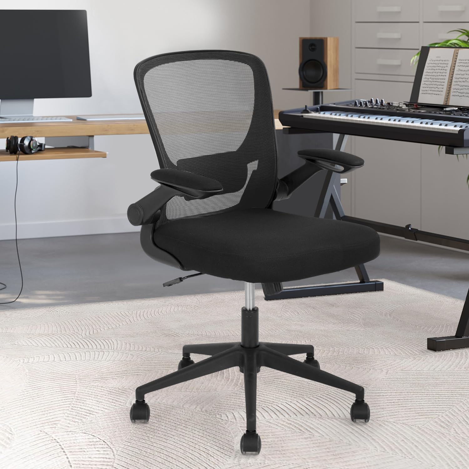 Home Office Chair Ergonomic Desk Chair Adjustable Rolling Swivel Chair Mid Black Task Chair Comfortable Mesh Computer Chair with Lumbar Support, Black