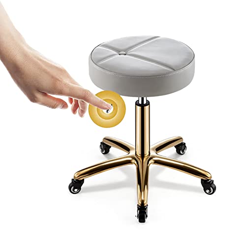 PU Leather Thick Padding Swivel Rolling Stool Height Adjustable Hydraulic Chair with 5 Wheels for Medical Spa Massage Salon Home Office Clinic Tattoo Kitchen (White)