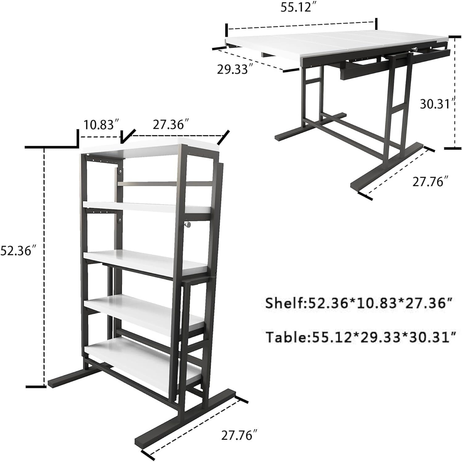 Convertible 2 in 1 Shelf to Table Extendable Dining with Metal Frame 5 Tier Shelving Unit for Small Spaces White Iron Wood Folding