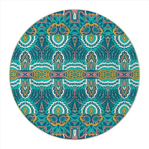 Round Rug 39 in Vintage Chair Mats for Low Pile Mandala Under Desk Low-Pile Rug Office Chair Mat Protector for Carpeted Floors