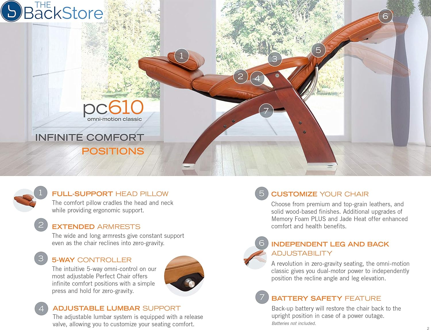 Human Touch Perfect Chair PC-610 Omni-Motion Classic Power Zero Gravity Recliner Performance Memory Foam Package Walnut + Laptop Desk - Saddle Premium Leather