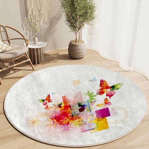 Round Rug 39 in Taupe Rolling Chair Mat Taupe White Premium Floor Protector Mat Non Slip Computer Desk Mat for Gaming-Rolling Chairs