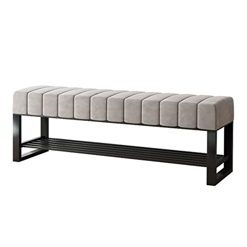 Sturdy Multifunctional Foot Rest Stool Living Room Hallway Bench,Velvet Soft Foot Stool with Padded Seat,Upholstered Entryway Storage Bench-Grey 100x32x45cm(39x13x18inch)