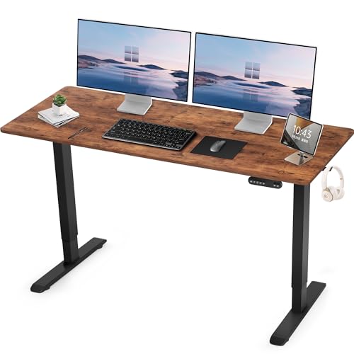 60 x 24 Inches Electric Standing Desk, Adjustable Height Stand Up Desk, Home Standing Workstation Computer Office Desk with 4 Memory Preset Controller, Rustic Brown