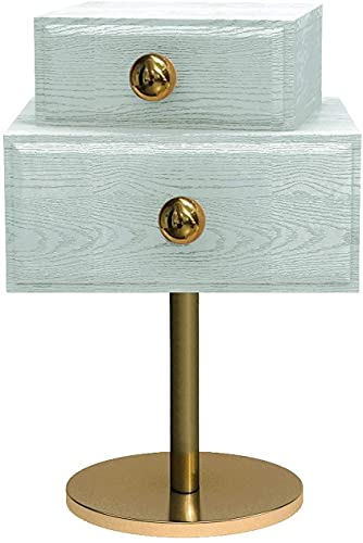 Nordic Bedside Table, Personality Fashion Solid Wood Metal Handle Bedside Table with 2 Drawers, Stainless Steel Base High-Grade Wood Grain Side Table (Color : K)