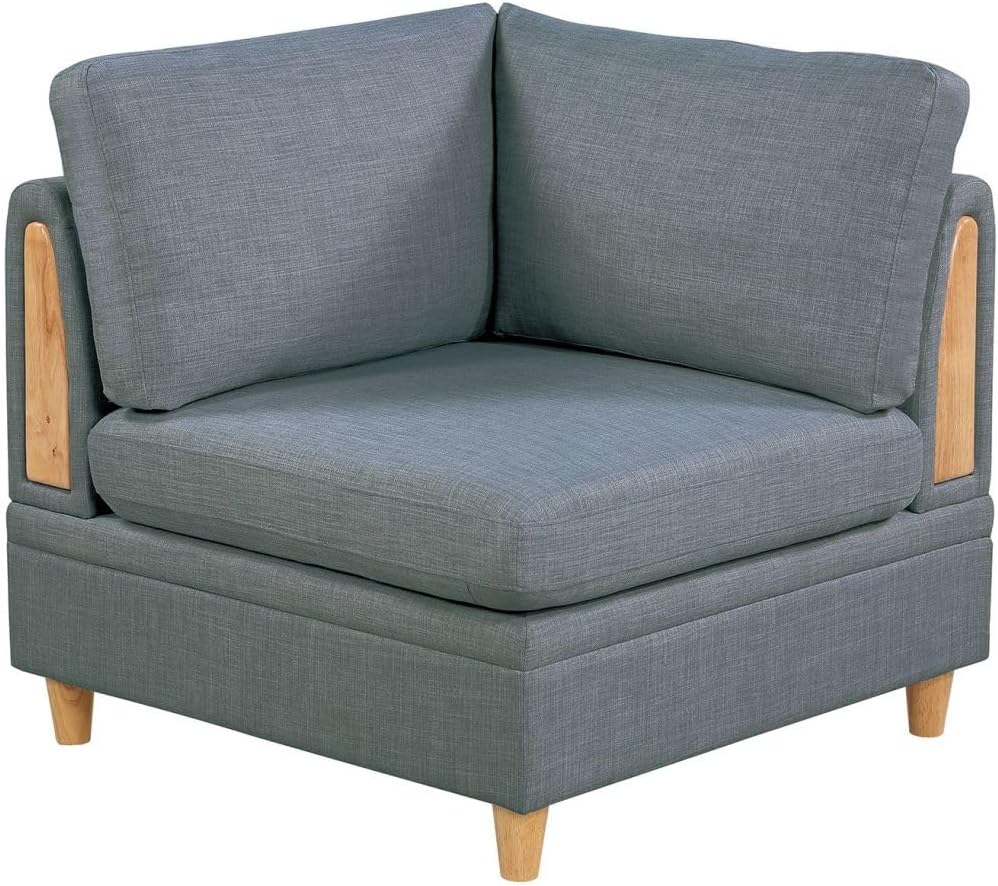 Living Room Furniture Corner Wedge Steel Color Dorris Fabric 1pc Cushion Wedge Sofa Wooden Legs