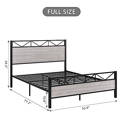 Queen Bed Frame with Headboard and Footboard, Heavy Duty Platform Bed, Metal Slats Support, No Box Spring Needed, Noise Free, Easy Assembly, Grey