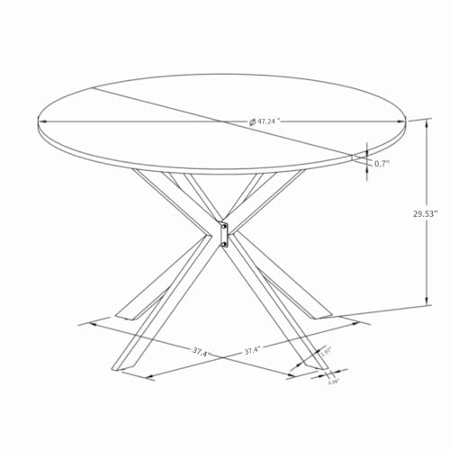 31.5'' Modern Round Wood Dining Table with Black Table Top &Matte Finish Iron Cross Legs for Living Room Dining Room Kitchen (Black3)