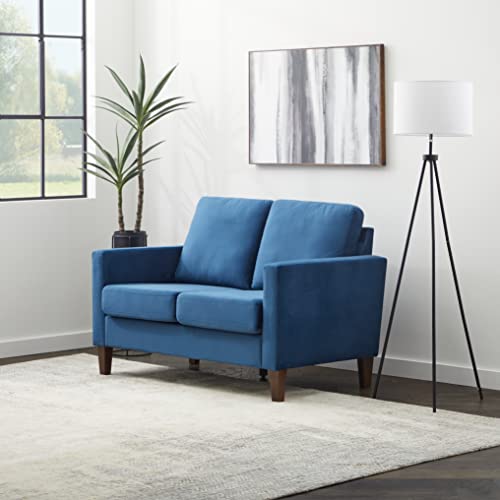 Edenbrook Jensen Upholstered Loveseat – Blue Velvet Loveseat - Living Room Furniture - Small Loveseat- Seats Two - Scoop Arm Modern Couch - Couches for Living Room