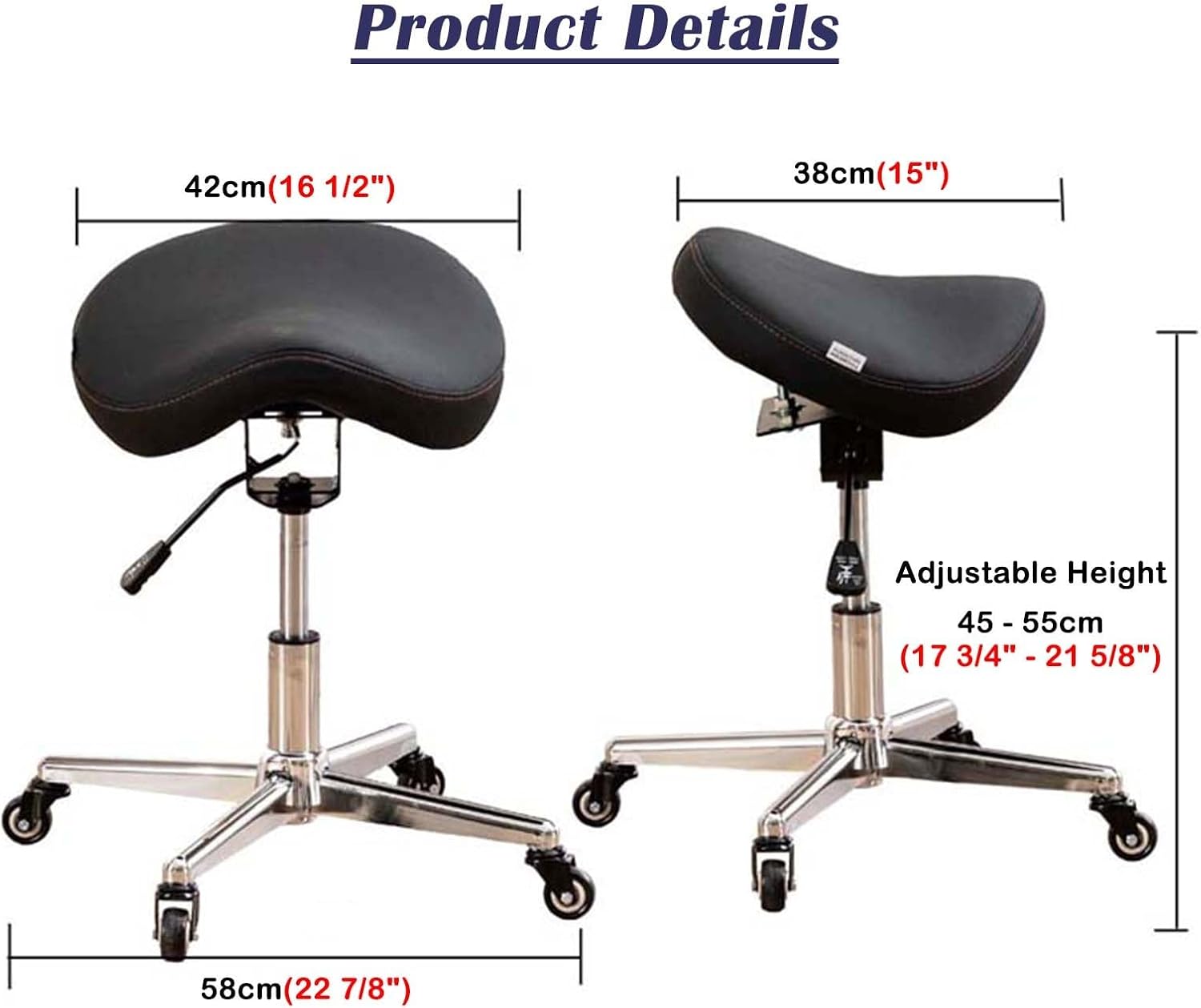 Swivel Rolling Saddle Stool Leather Salon Chair, Home Office Clinic Lifting Saddle Chair, Black Ergonomic Tilt Seat for Dentist, Hair Stylist, Hygienist