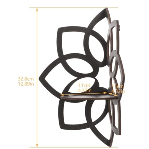 Lotus Corner Shelves, Wooden Flowers Wall Corner Shelves Wooden Floating Shelves Crystal Display Shelf Boho Wall Corner Shelves for Home Offices (A)