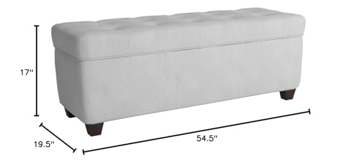 Button Tufted Shoe Ottoman Storage Bench for Bedroom or Entryway, Adjustable Wooden Inserts, Stores up to 36 Pairs, Easy-Open Hinged Lid, Large, Sachi Silver
