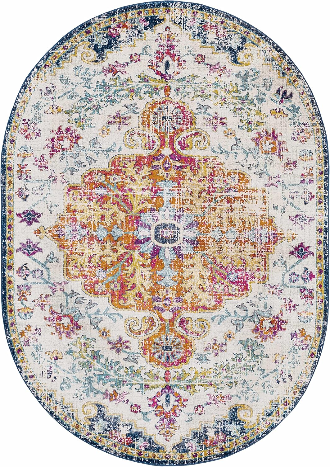 Hauteloom Bodrum Living Room, Bedroom Area Rug - Updated Traditional - Blue, Purple - 3' x 5'-Oval