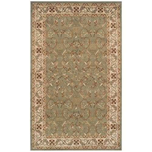 Superior Indoor Area Rug, Jute Backed Rugs for Bedroom, Living/Dining Room, Office, Entryway, Hallway, Kitchen, Traditional Floral Scroll Floor Decor, Heritage Collection, Green, 2' 7