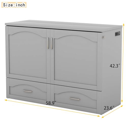 Full Size Vertical Murphy Bed with Shelf Drawers, Wall Bed Space Saving Hidden Bed with Gas Struts,Mobile Murphy Chest Bed,Folding Platform Bed,Murphy Bed Full Hidden Bed, Murphy Bed Cabinet