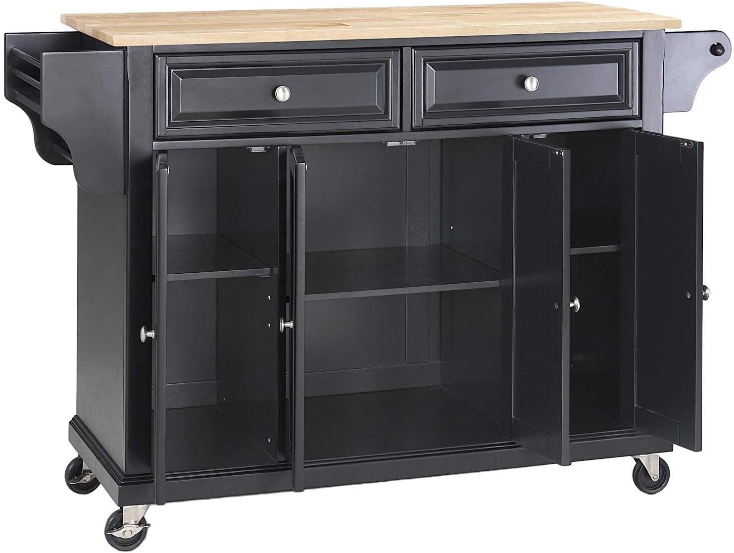 Urban Upmarket Full Size Kitchen Cart with Natural Wood Top, Cherry Finish, 18 x 52 x 36 inches, Kitchen Cart w/Casters, Convenient Kitchen Cart w/Solid Top, Modern Kitchen Cart