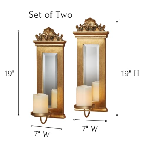 Acanthus Mirrored Wall Sconces Ivory Set of Two - Beveled Mirror - Large Ornate Candle Holder Pair - Elegant Wall Decor for Bedroom, Dining, Living Room - Stately Decor