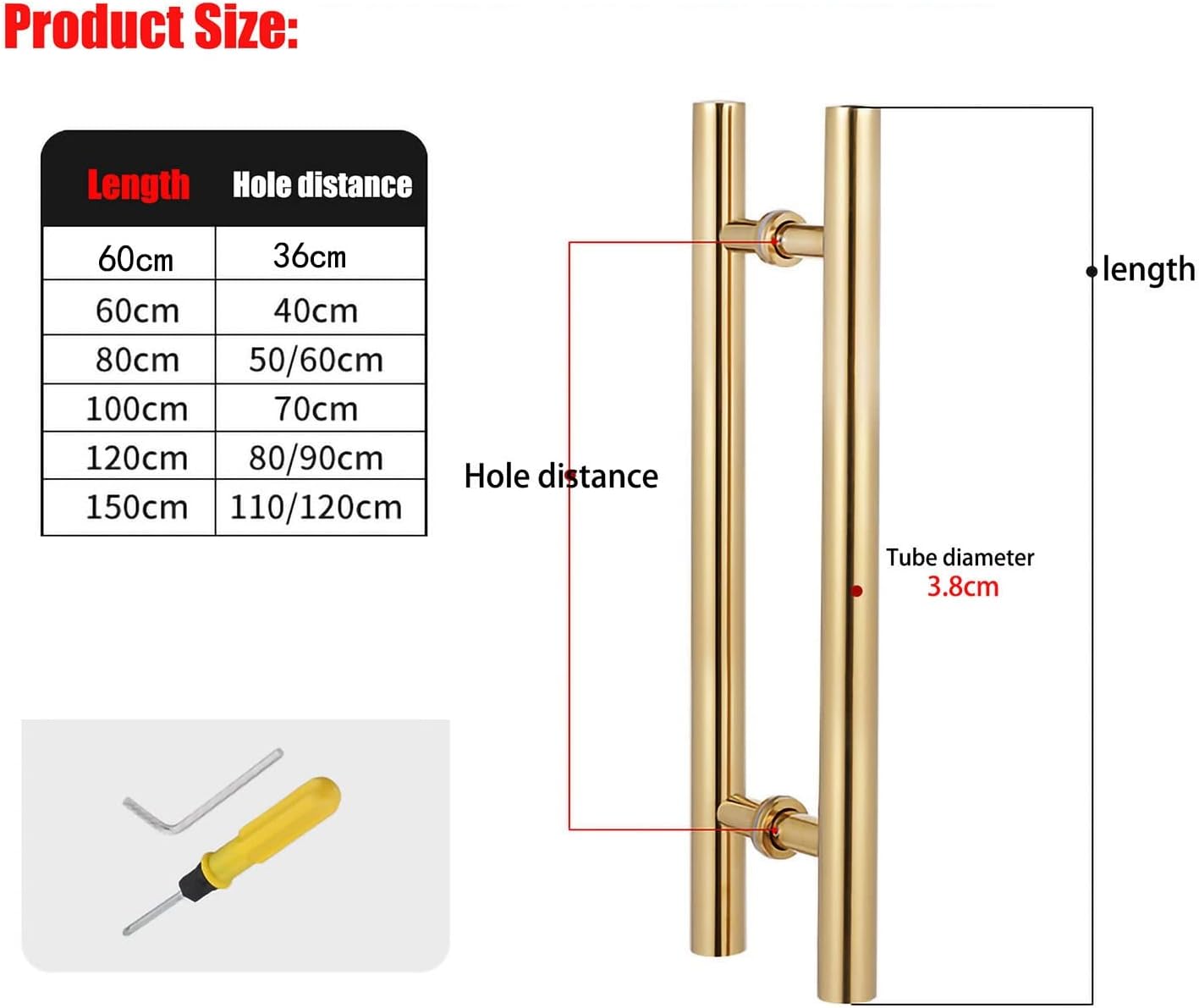 Round Stainless Steel Pull Push Door Handle with Fittings,Modern Commercial Door Handle for Sliding Barn Door Shower Door Glass Door Wooden Door,3 Colors (Color : Yellow Titanium,S