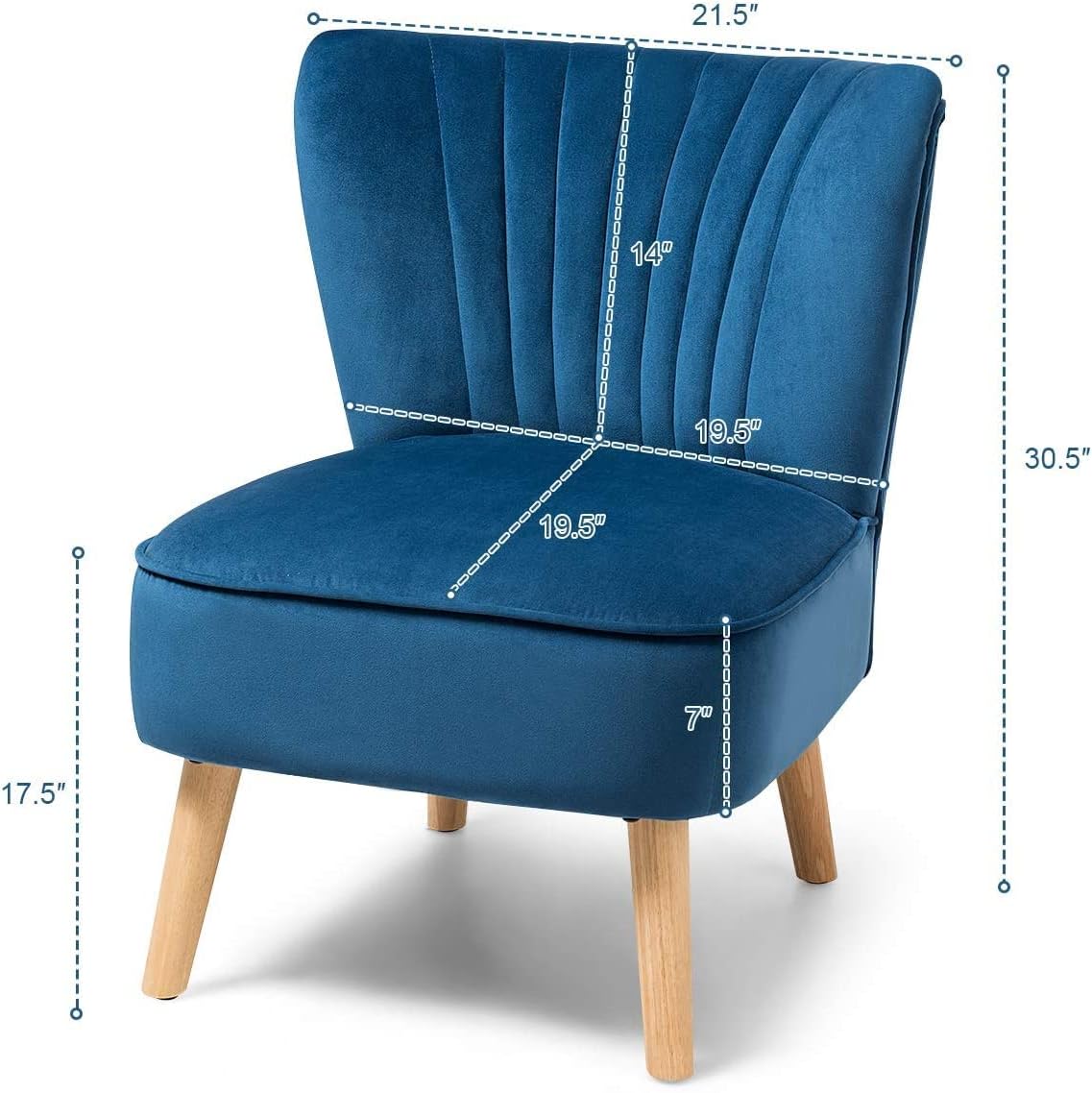 LUARANE Armless Velvet Accent Chair, Modern Leisure Chair with Curved Backrest Thick Sponge Cushion Wood Legs, Small Upholstered Wingback Sofa Chair for Bedroom Living Room (1, Blue)