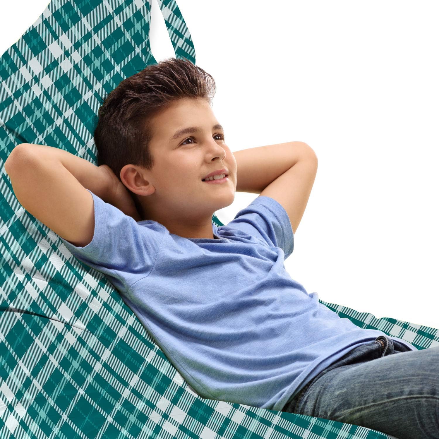 Ambesonne Tartan Lounger Chair Bag, Abstract Checkered Pattern in Monotone and Diagonal Design Retro Fashion Motif, High Capacity Storage with Handle Container, Lounger Size, Teal and White