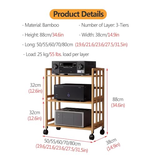 Large Capacity Audio Rack Media Stand - 2/3/4/5 Floor Adjustable Shelf Stereo Rack System Cabinet - Heavy Duty AV Media Stand Easy Assembly for Home & Commercial Use ( Color : 3Tiers-88cm tall , Size