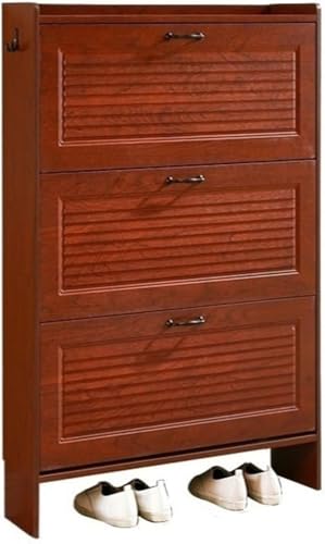 Shoe Rack Chinese Style Slim Shoe Cabinet, Freestanding Shoe Organizer with 3 Flip Drawers, Space Saving, Entryway Shoe Storage Cabinet with Side Hook(100 * 24 * 120Cm)