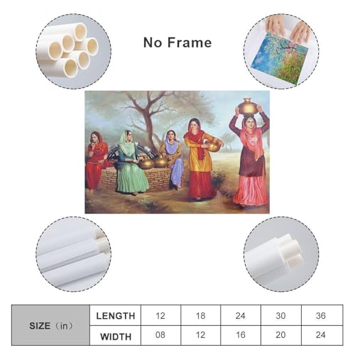 Indian Village Woman of A Punjabi Woman near The Village Poster Canvas Wall Art Poster For Room Aesthetic And Decor Canvas Painting Wall Art Poster for Bedroom Living Room Decor 16x24inch(40x60cm)