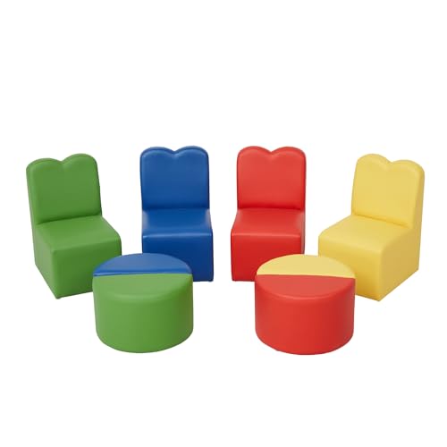 kinbor Daycare Furniture Kids Sofa - 8 Pieces Toddler Sofa for Playroom, Colorful Flexible Seating Set Preschool Daycares Classroom Chairs Stools for Toddlers Playing Reading