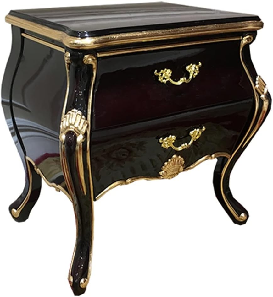 Bedside Cabinet Double-Decker Drawers Bedroom lockers Corner Carved Solid Wooden feet