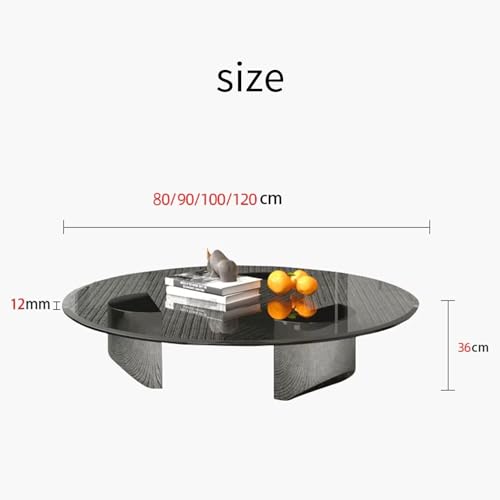 Round Clear Tempered Glass Coffee Table, Living Room Tea Sofa Table, Rounded Upper Bevel Design, Home Office, Stainless Steel Frame, Easy Assembly grey-80 * 36cm