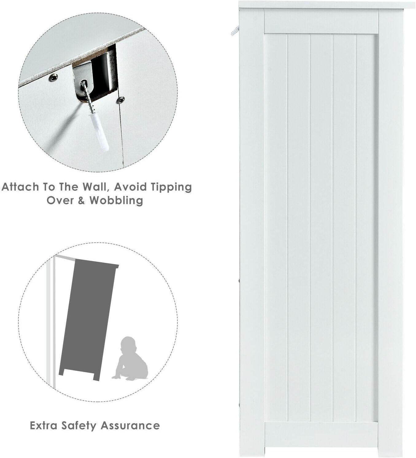 Elegant Design Multifunction Freestanding Bathroom Floor Cupboard Cabinet Storage Organize with 3 Drawer Adjustable Sturdy Durable for Toilet, Living Room, Bedroom, Corridor, Office White