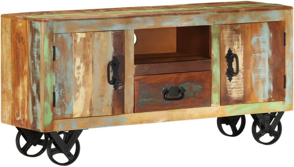 TV Cabinet,Drawer Cabinet,Side Cabinet, Office Cabinet,Living Room Cabinet,with Steel Handles and 4 Cast Iron Wheels,for Living room, Bedroom,Activity room,43.3