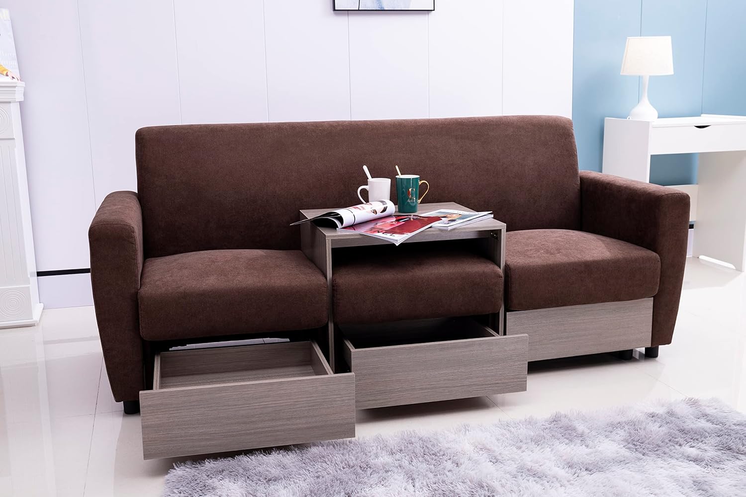 Double armrests with Coffee Table and Drawers 77.9