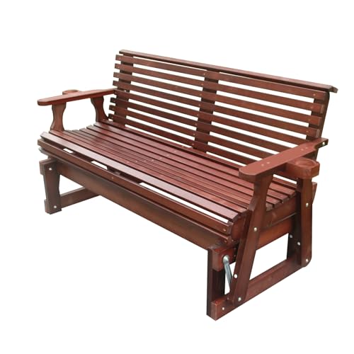 5FT Heavy Duty 800 LBS Porch Glider, Outdoor Glider Bench with Roll Back Pressure Treated with 2 Cupholders and Deep Contoured 2-Seater for Outside Patio, Yard, Balcony, Porch,Dark Brown