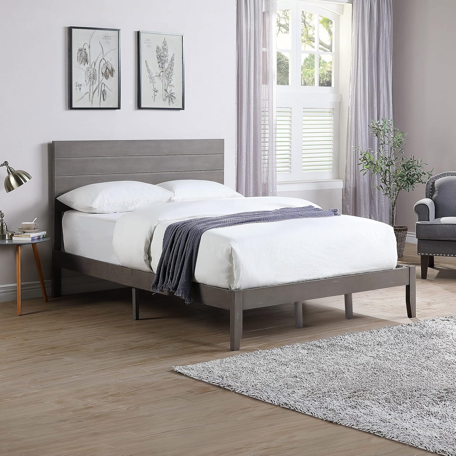 Christopher Knight Home GDFStudio Apollo Queen Size Bed with Headboard, Natural and Gray Finish.