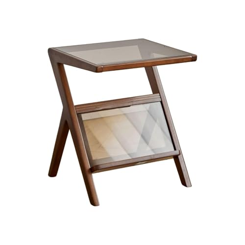 100% Solid Wood Side Table, Retro & Urban End Table with Removable Glass for Living Room, Small Nightstand (Natural Wood Color)