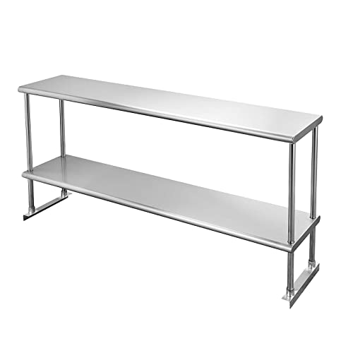 HALLY Double Overshelf of Stainless Steel 12'' x 48'' Weight Capacity 380lb, Commercial 2 Tier Shelf for Prep & Work Table in Restaurant, Home and Kitchen